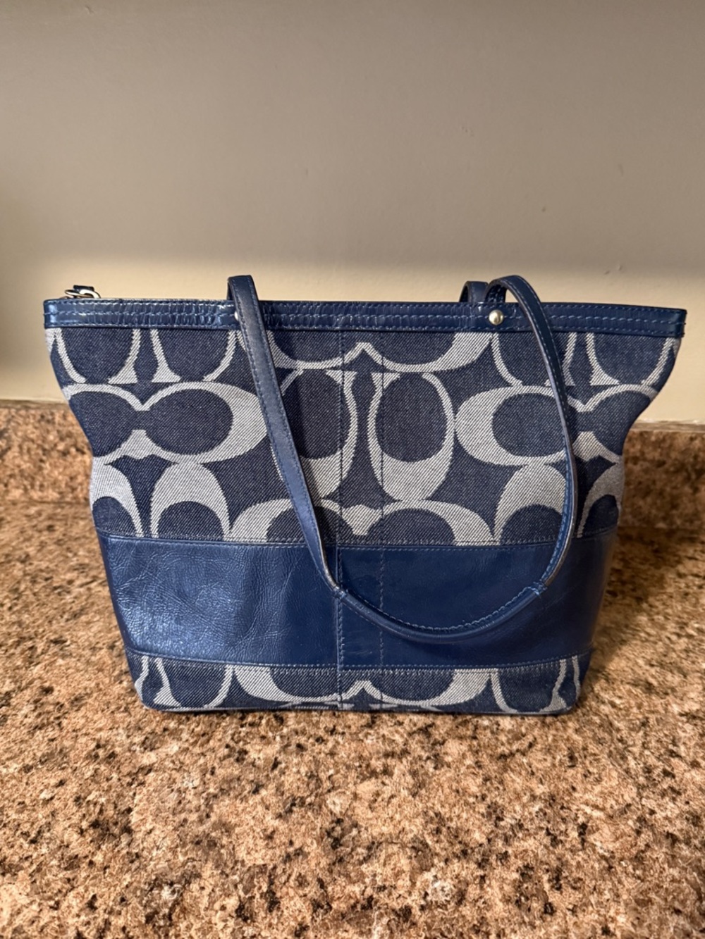 Coach Blue Signature Canvas and Leather Shoulder Tote